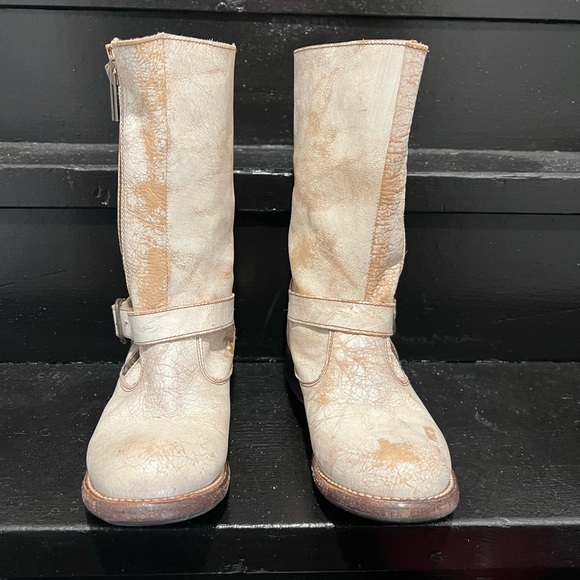 Bed Stu white / cream moto double zip mid- calf boots sz 8 - Picture 11 of 12